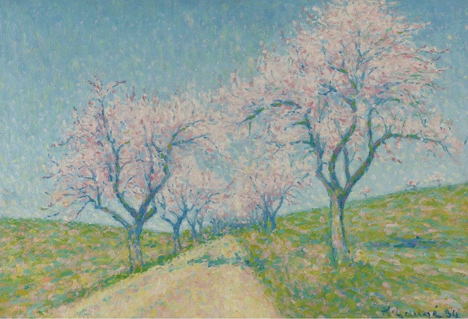 The Road Boarding by Almond Trees in Bloom by Achille Lauge,A3(16x12")Poster