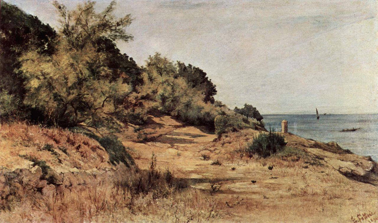 Wooded Beach, vintage artwork by Giovanni Fattori, 12x8" (A4) Poster