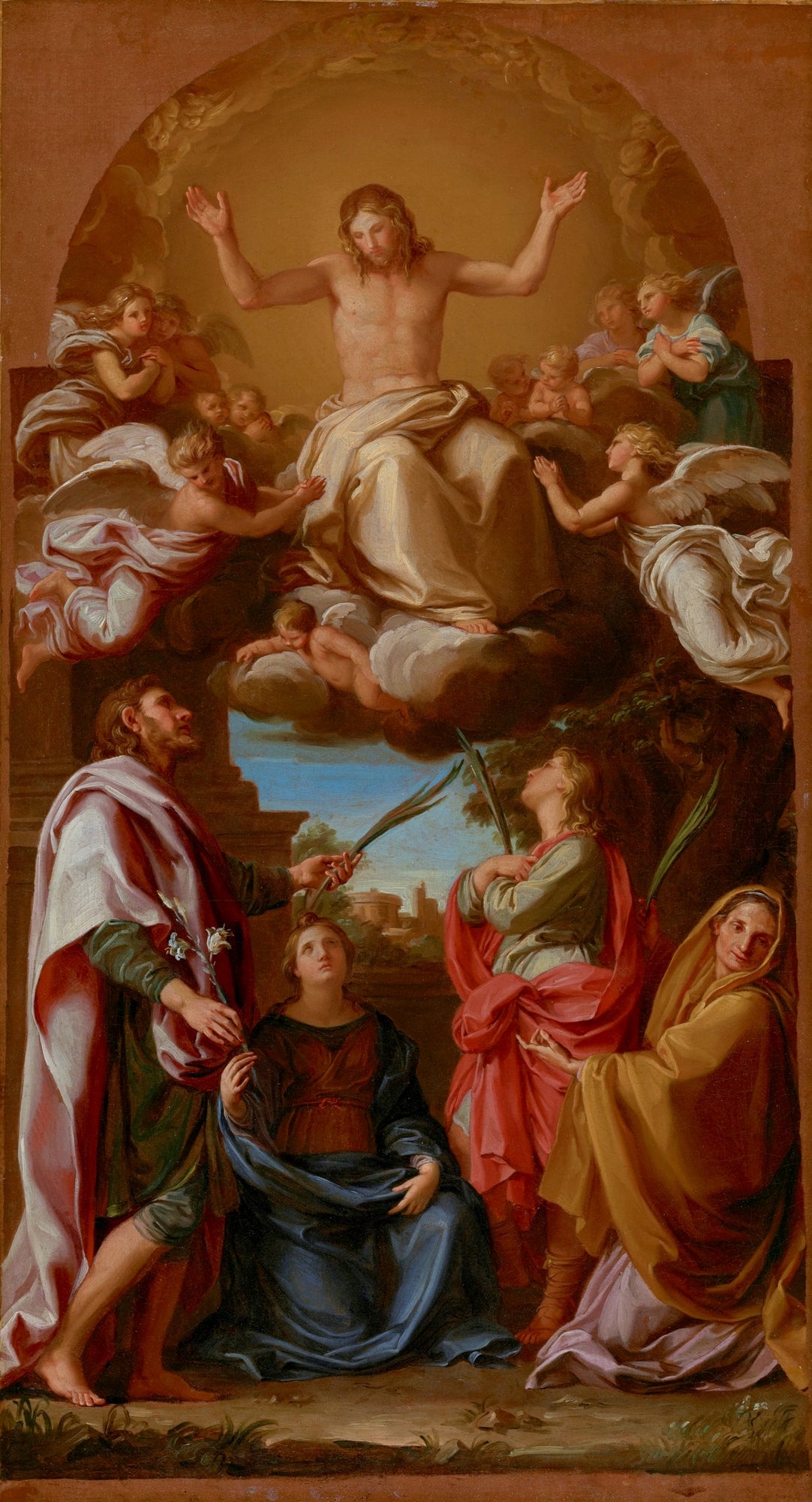 Christ in Glory with Four Saints, vintage artwork by Pompeo Batoni, 12x8" (A4) Poster