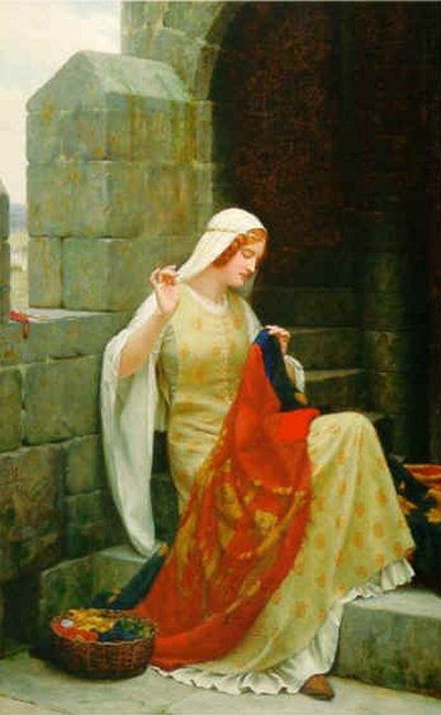 Stitching the Standard, vintage artwork by Edmund Blair Leighton, 12x8" (A4) Poster