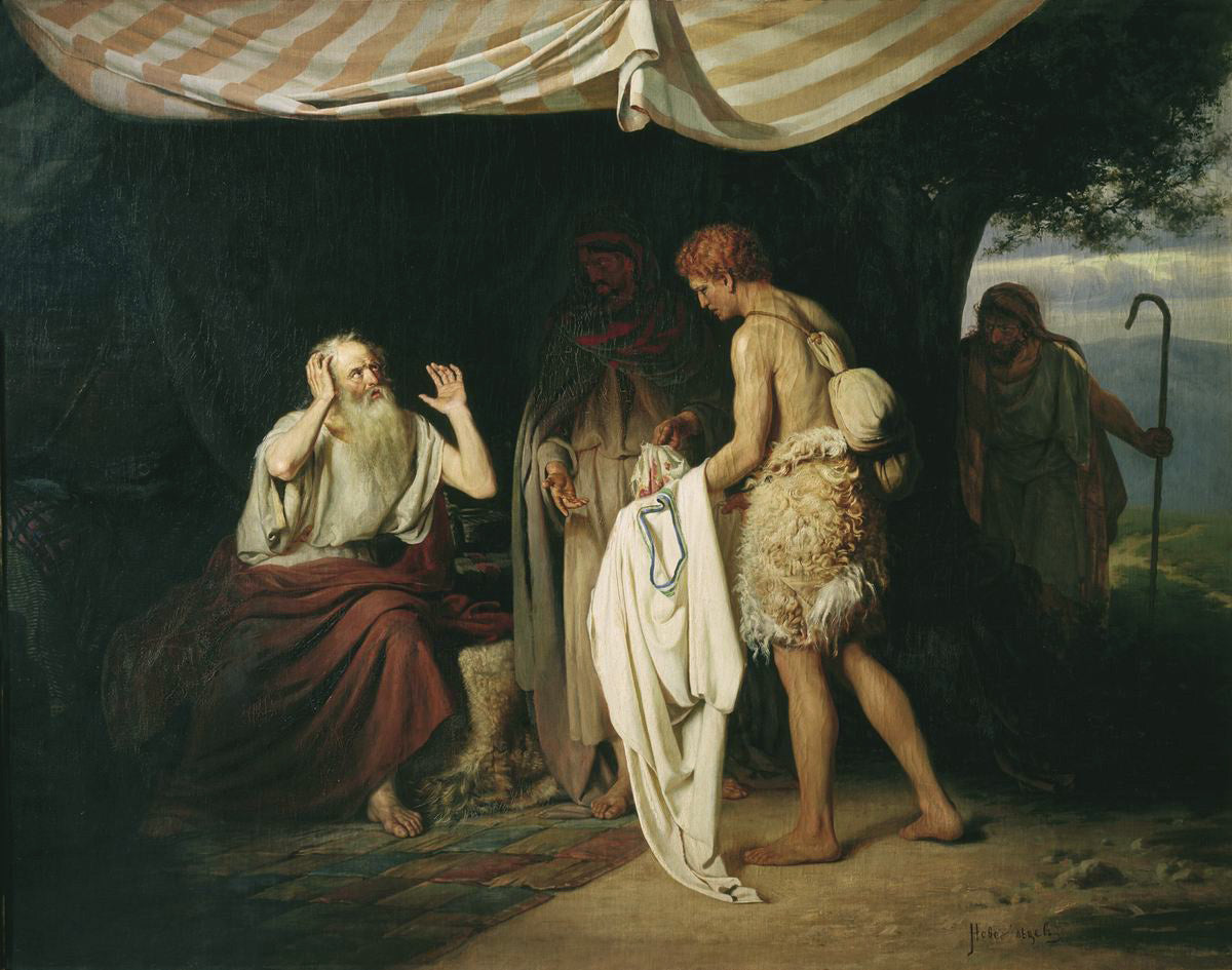Joseph's Clothes Brought to Jacob, vintage artwork by Alexander Novoskoltsev, 12x8" (A4) Poster