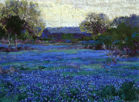 Bluebonnets on a Grey Day, vintage artwork by Julian Onderdonk, 12x8" (A4) Poster