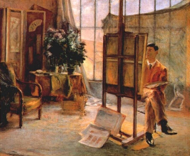 Mr. Kume in his Atelier, vintage artwork by Seiki Koruda, 12x8" (A4) Poster