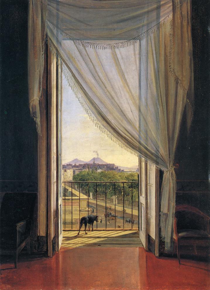 View of Naples through a Window, vintage artwork by Franz Ludwig Catel, 12x8" (A4) Poster