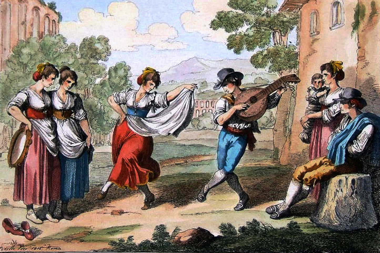 Saltarelle, vintage artwork by Bartolomeo Pinelli, 12x8" (A4) Poster