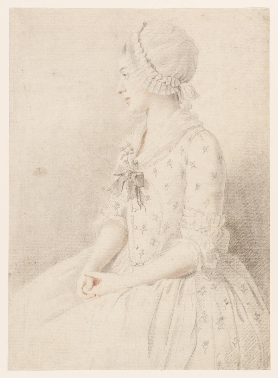 A Girl Seated, in a Flowered Dress, vintage artwork by Sir Nathaniel Dance-Holland, 12x8" (A4) Poster