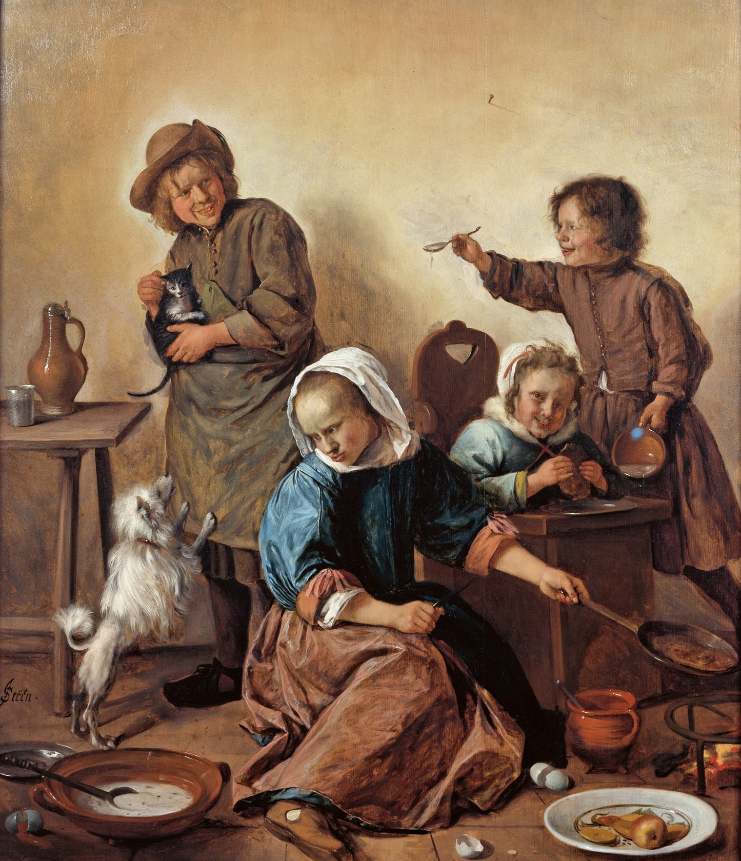 The Children’s Meal (Children Frying Pancakes), vintage artwork by Jan Havicksz. Steen, 12x8" (A4) Poster