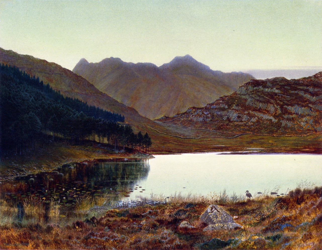 Blea Tarn, First LIght, Langdale Pikes in the Distance, vintage artwork by John Atkinson Grimshaw, 12x8" (A4) Poster
