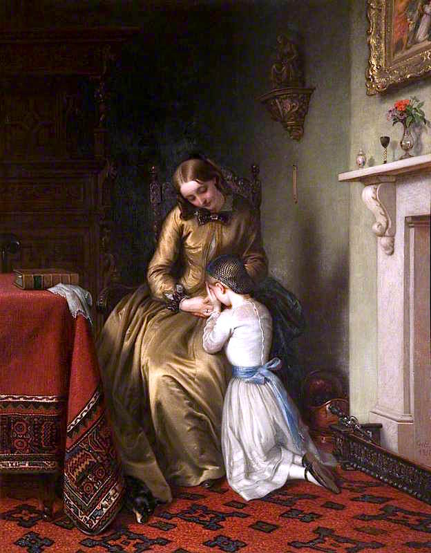 Prayer Time – Mrs Cope and Her Daughter Florence, vintage artwork by Charles West Cope, A3 (16x12") Poster Print