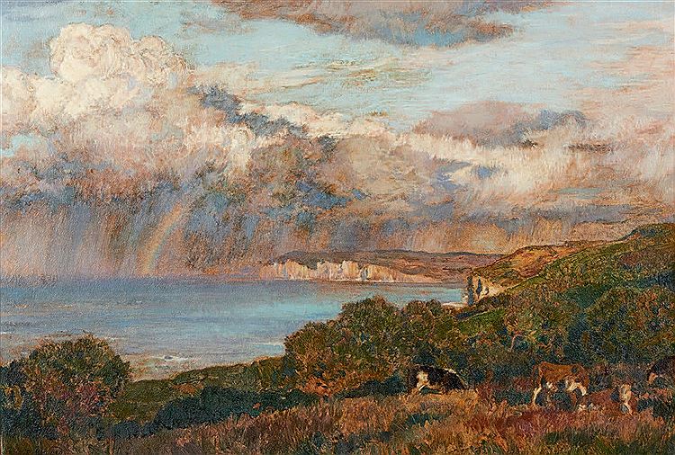 Herd at the Seaside in Cauchois country, vintage artwork by Emile Rene Menard, 12x8" (A4) Poster