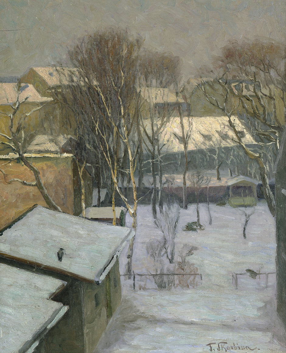 View from the Berlin studio window in winter, vintage artwork by Franz Skarbina, 12x8" (A4) Poster