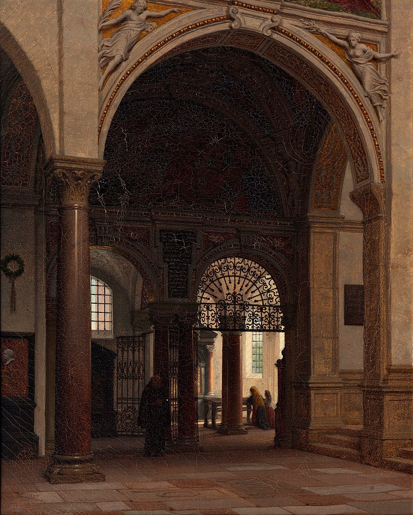 The interior of the church of Santa Maria Sopra Minerva in Rome, vintage artwork by Heinrich Hansen, A3 (16x12") Poster Print