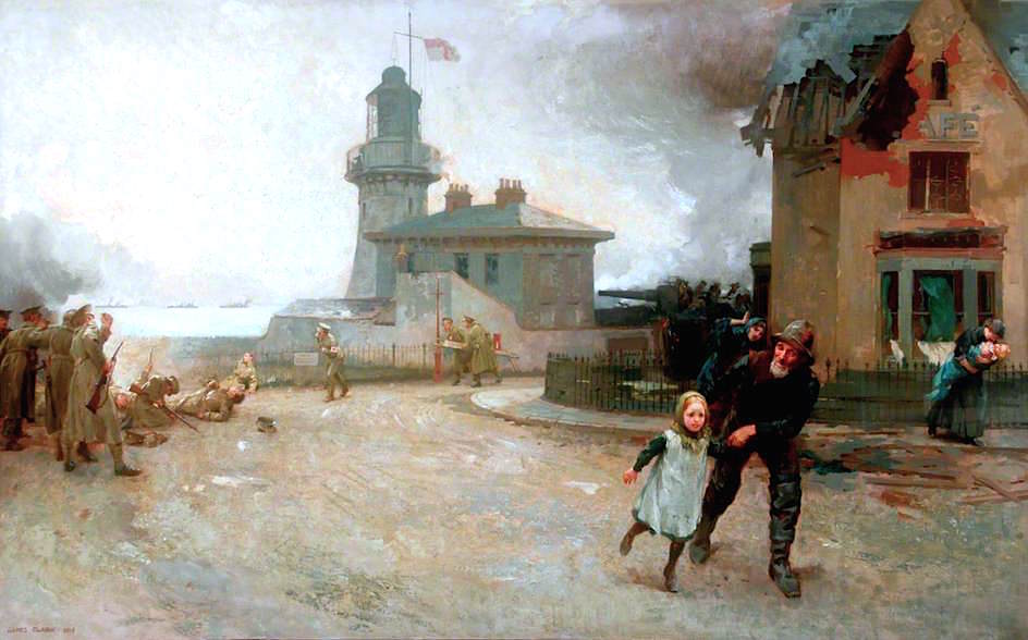The Bombardment of the Hartlepools (16 December 1914), vintage artwork by James Clark, 12x8" (A4) Poster