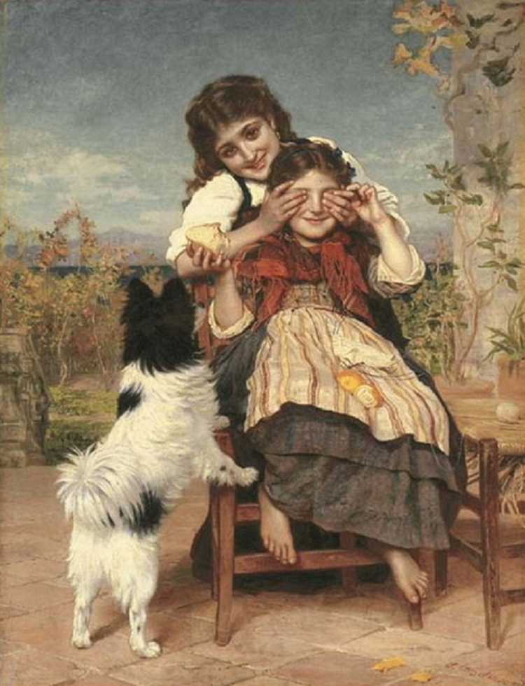 Guess Again, vintage artwork by Sophie Gengembre Anderson, 12x8" (A4) Poster