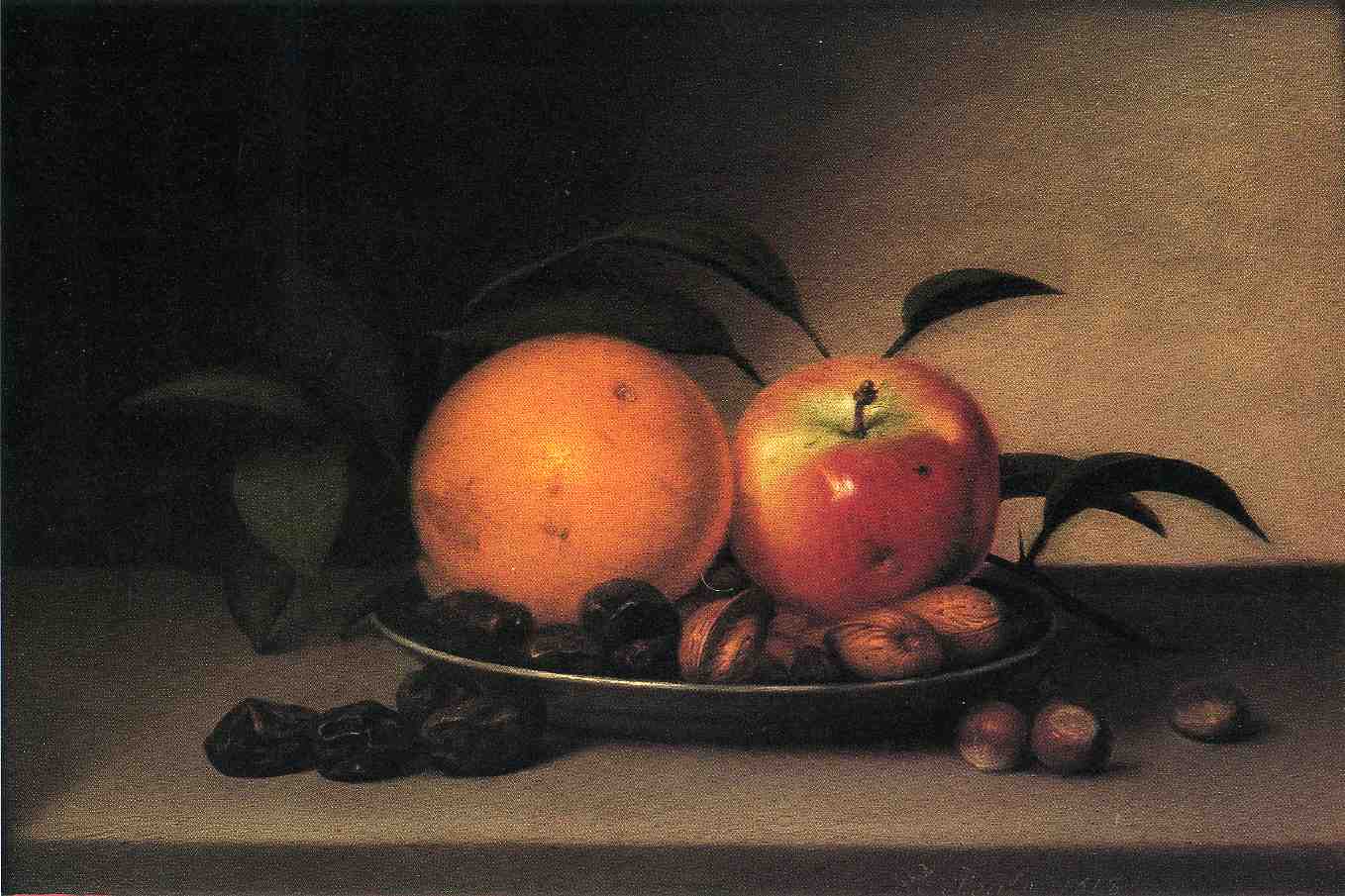 Fruits and Nuts in a Dish, vintage artwork by Raphaelle Peale, 12x8" (A4) Poster