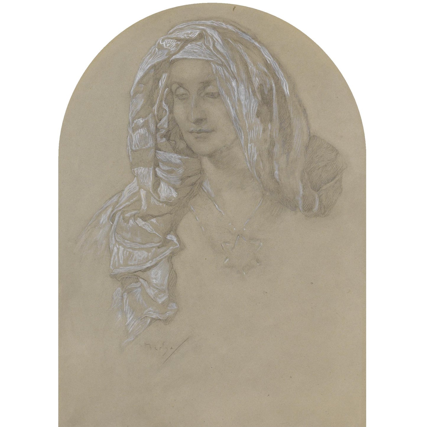 Woman with Headscarf and Star Medallion by Alfons Mucha,A3(16x12")Poster