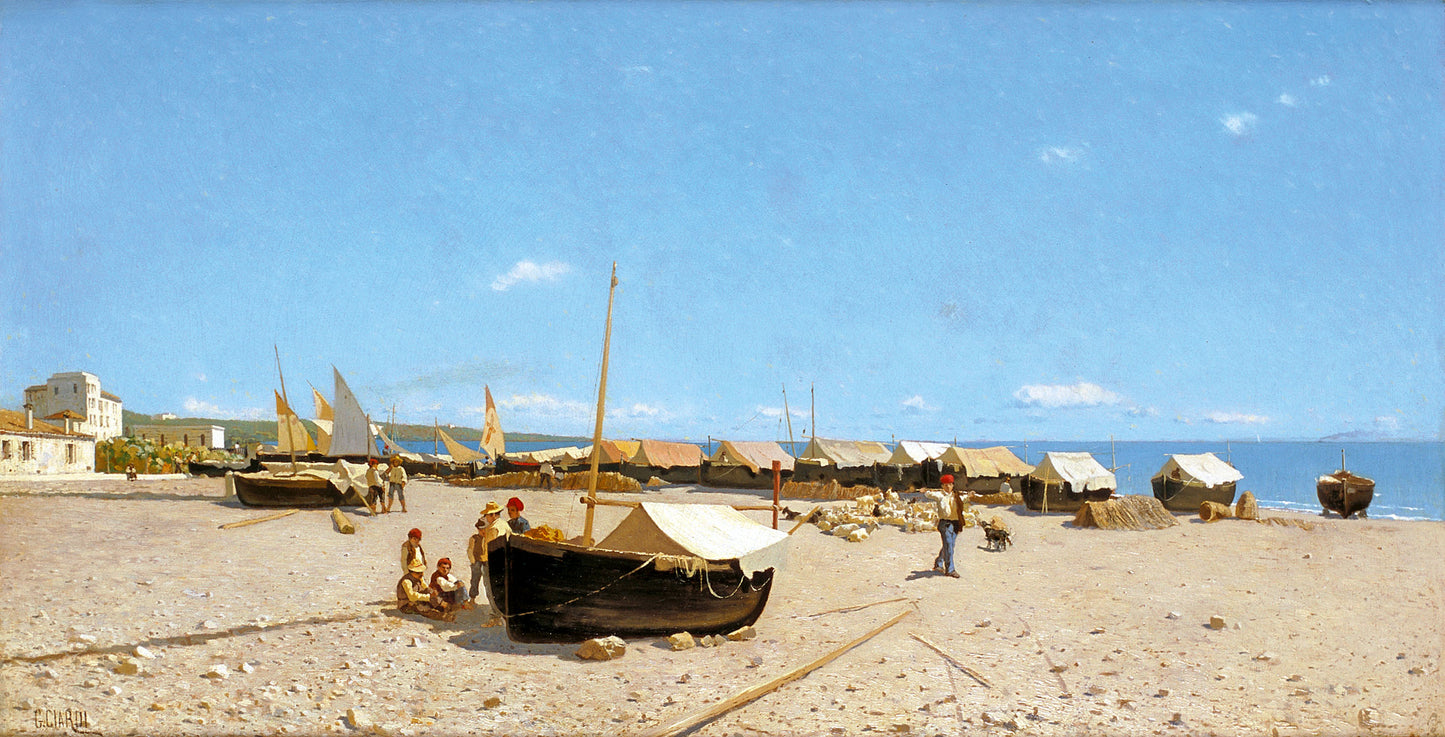 Il porto di Anzio, vintage artwork by Guglielmo Ciardi, 12x8" (A4) Poster