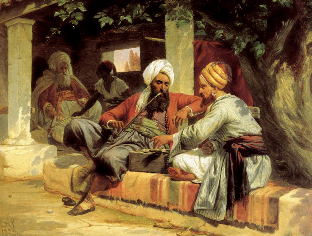 Orientals at a Gaming Board, vintage artwork by Niels Simonsen, A3 (16x12") Poster Print