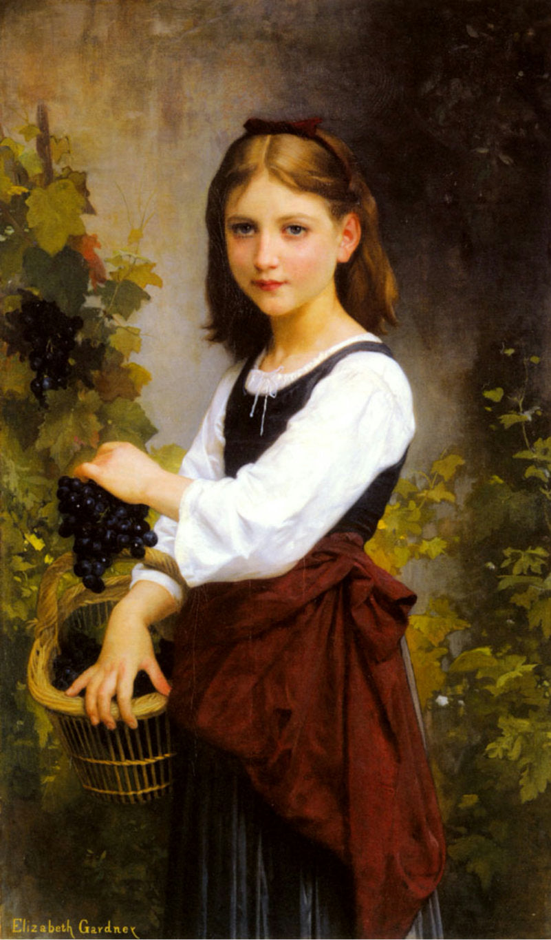 A Young Girl Holding A Basket Of Grapes, vintage artwork by Elizabeth Jane Gardner Bouguereau, 12x8" (A4) Poster