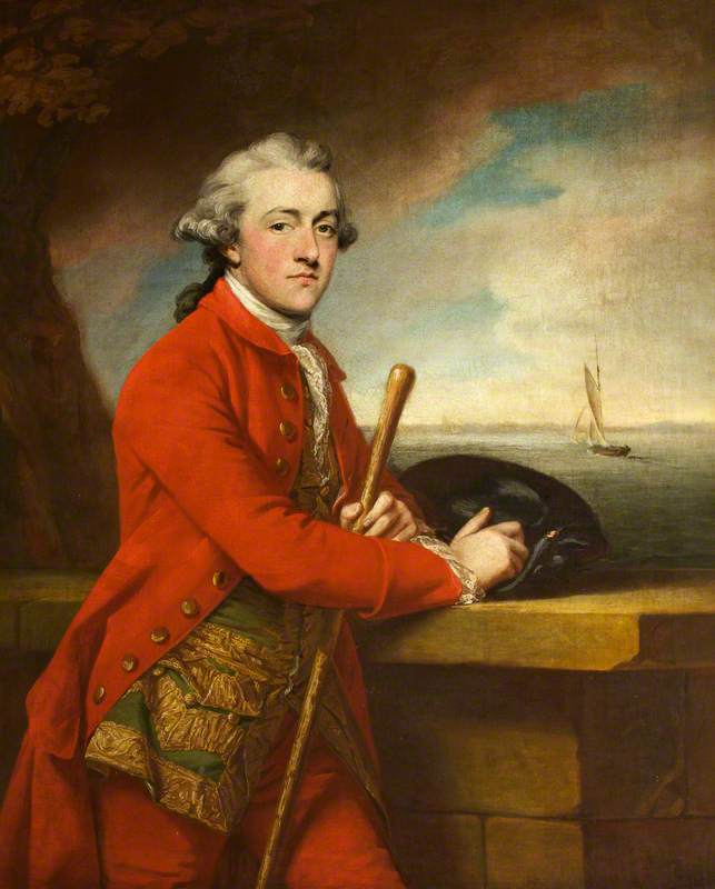 Captain Robert Boyle Nicholas with His Yacht 'Nepaul', vintage artwork by Francis Cotes, R.A., 12x8" (A4) Poster