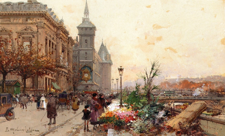 Quai de l'Horloge, Paris by Eugene Galien-Laloue,A3(16x12")Poster