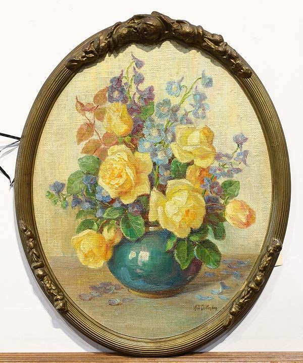 Floral Still Life with Yellow Roses, vintage artwork by Alice B. Chittenden, 12x8" (A4) Poster
