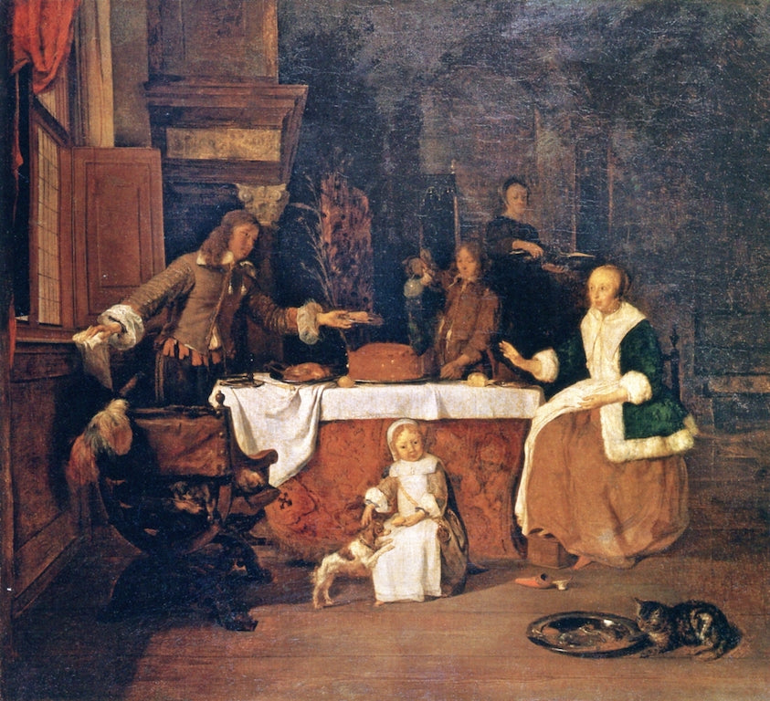 A Family Meal, vintage artwork by Gabriël Metsu, 12x8" (A4) Poster
