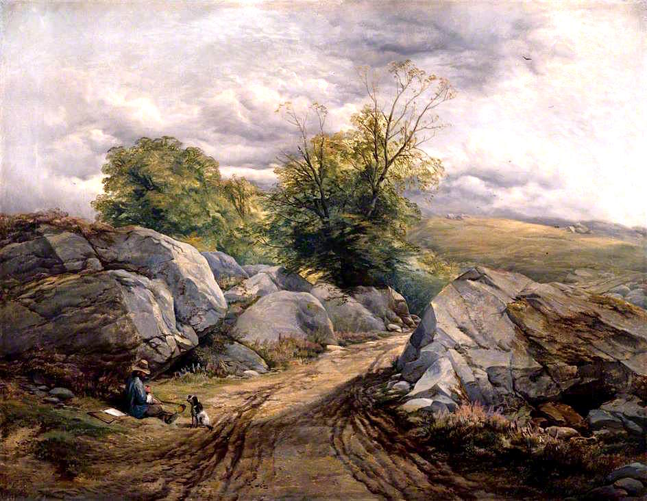 Landscape with Artist Resting beside a Road, vintage artwork by Thomas Creswick, A3 (16x12") Poster Print