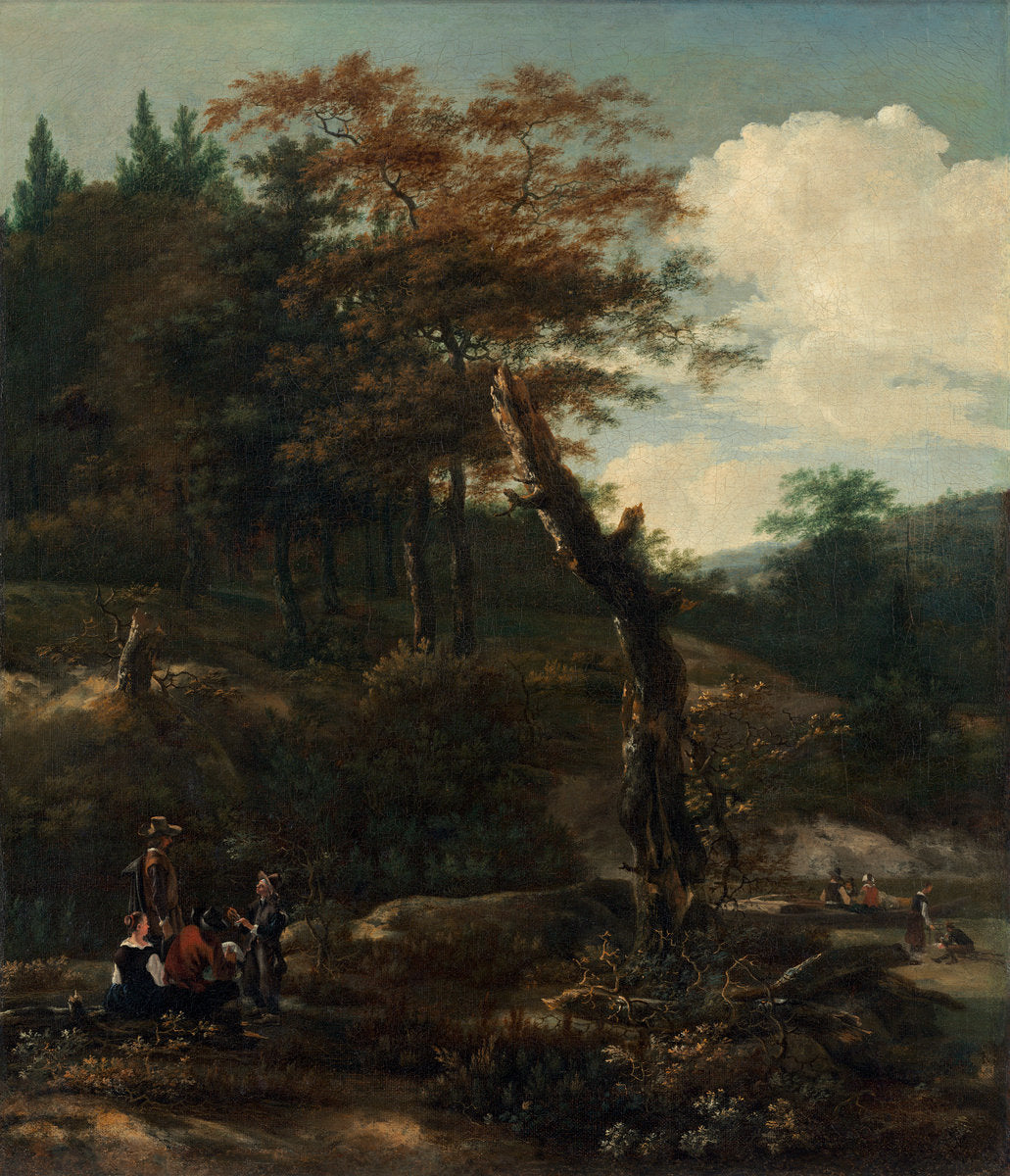 Wooded Landscape with Travelers, vintage artwork by Adam Pynacker, 12x8" (A4) Poster