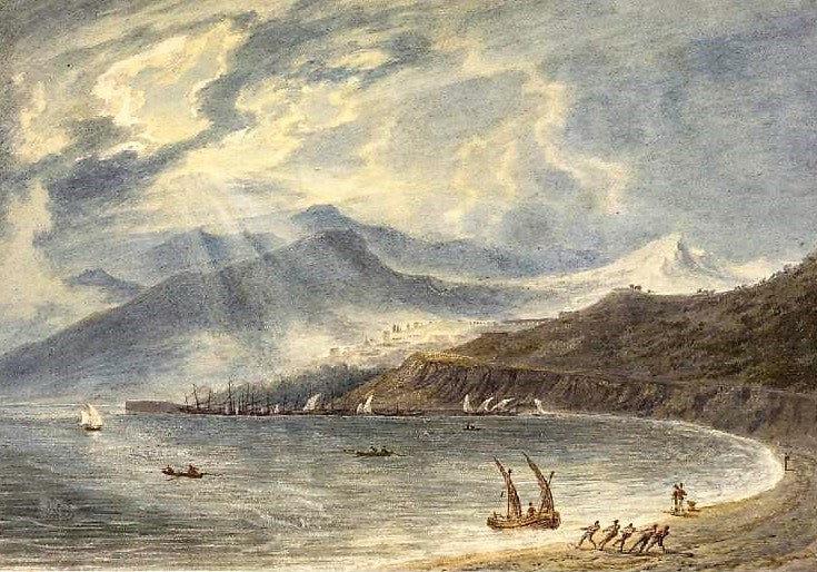 View from Salerno looking towards Vietri, vintage artwork by John Robert Cozens, 12x8" (A4) Poster