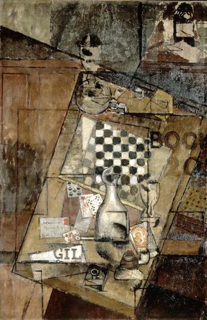 Still Life with a Chess Board, vintage artwork by Louis Marcoussis, 12x8" (A4) Poster