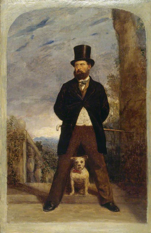 Self Portrait with His Dog, "Madame Sacchi", vintage artwork by Samuel Bough, 12x8" (A4) Poster