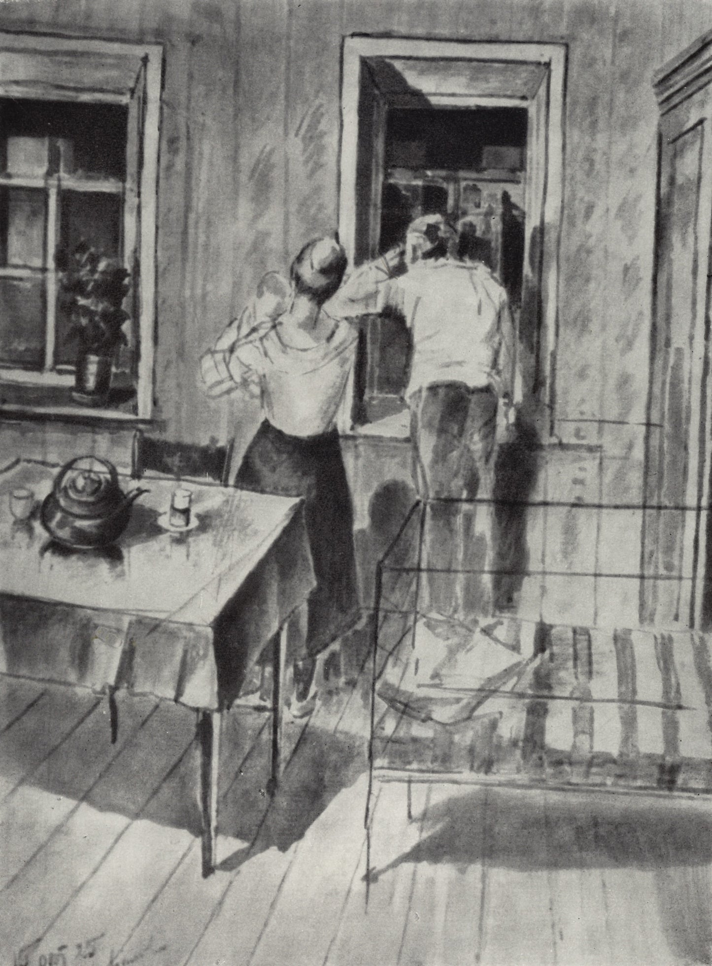 Alarm, 1919 (study), vintage artwork by Kuzma Petrov-Vodkin, 12x8" (A4) Poster