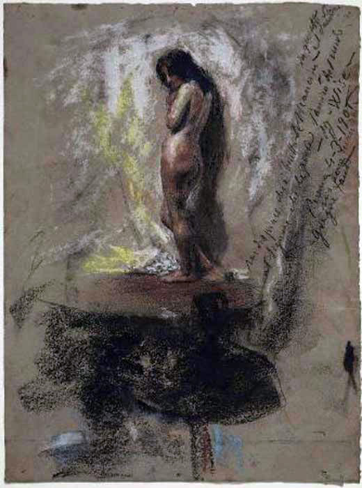 Study of a Nude Girl, vintage artwork by Antonio Mancini, 12x8" (A4) Poster