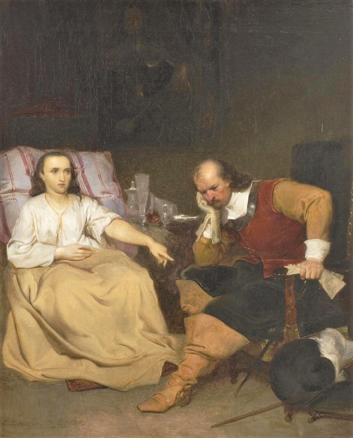 Oliver Cromwell and His Daughter, vintage artwork by Emanuel Gottlieb Leutze, A3 (16x12") Poster Print