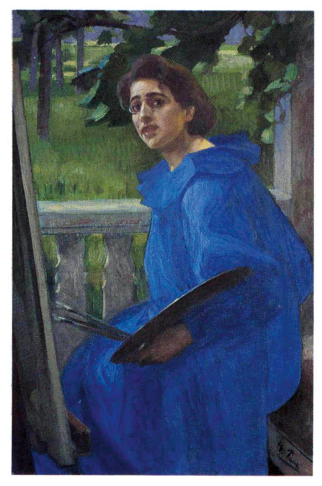 Hanna in a Blue Dress, vintage artwork by Georg Pauli, 12x8" (A4) Poster