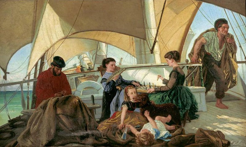 Famille sur le pont d'un brick, vintage artwork by Jean Leon Pallière, 12x8" (A4) Poster