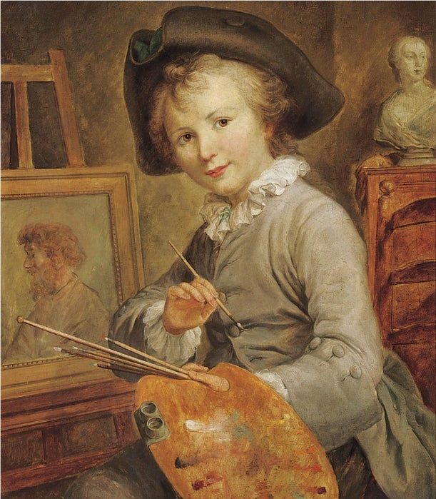 Portrait of a young boy as an artist, vintage artwork by François-Hubert Drouais, 12x8" (A4) Poster