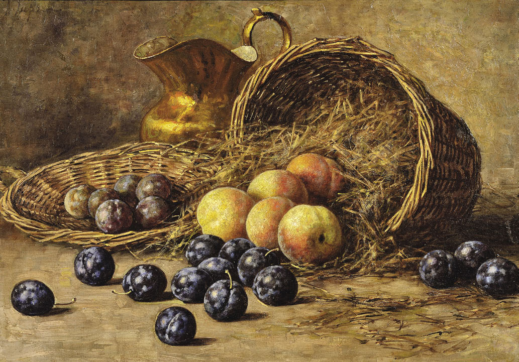 Still Life with Plums and Peaches by Alfred Hirv,16x12(A3) Poster