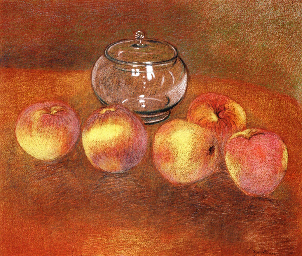 Apples and Glass Bowl, vintage artwork by Leon Spilliaert, 12x8" (A4) Poster