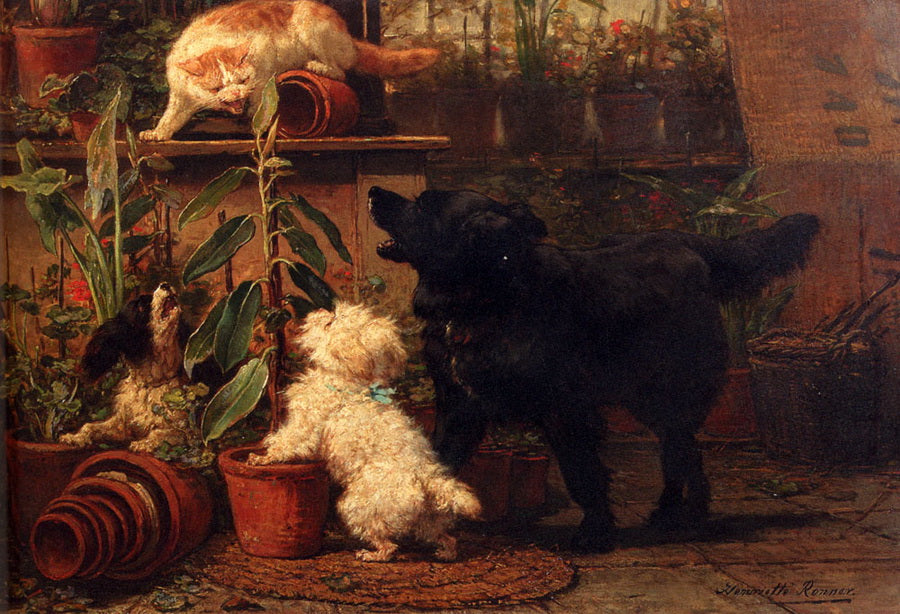 In The Greenhouse, vintage artwork by Henriette Ronner-Knip, A3 (16x12") Poster Print