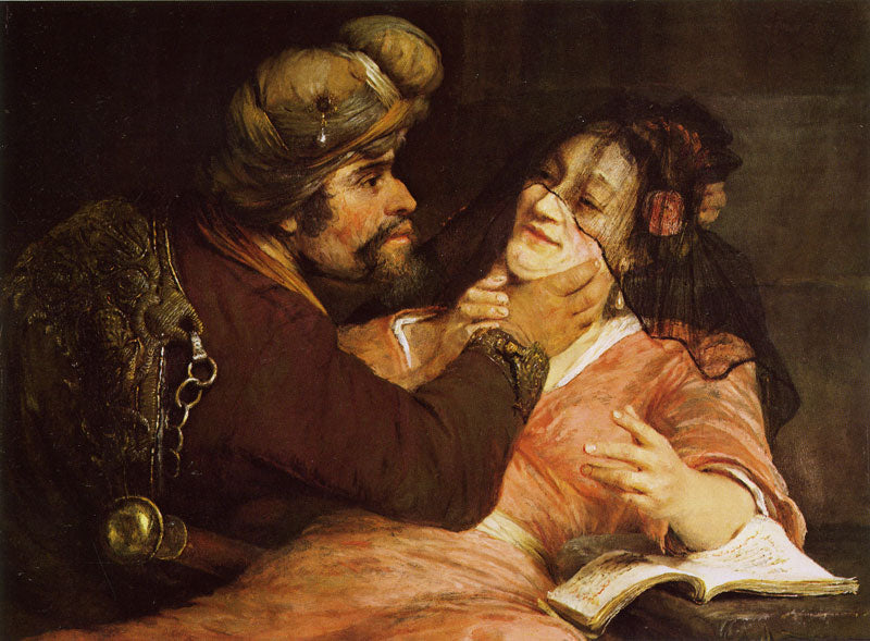 Tamar and Judah (Holy Bible, Old Testament, Genesis 38:16), vintage artwork by Aert de Gelder, 12x8" (A4) Poster