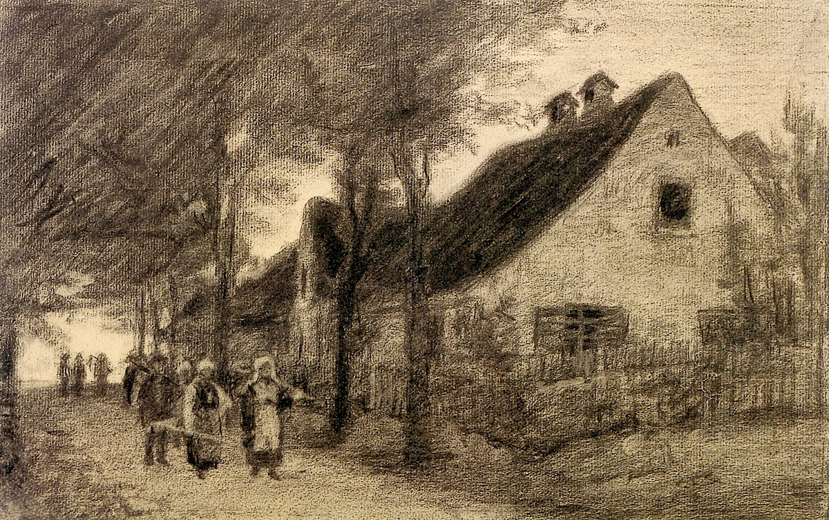 Harvesters on Road, Schleissheim, vintage artwork by Theodore Clement Steele, 12x8" (A4) Poster