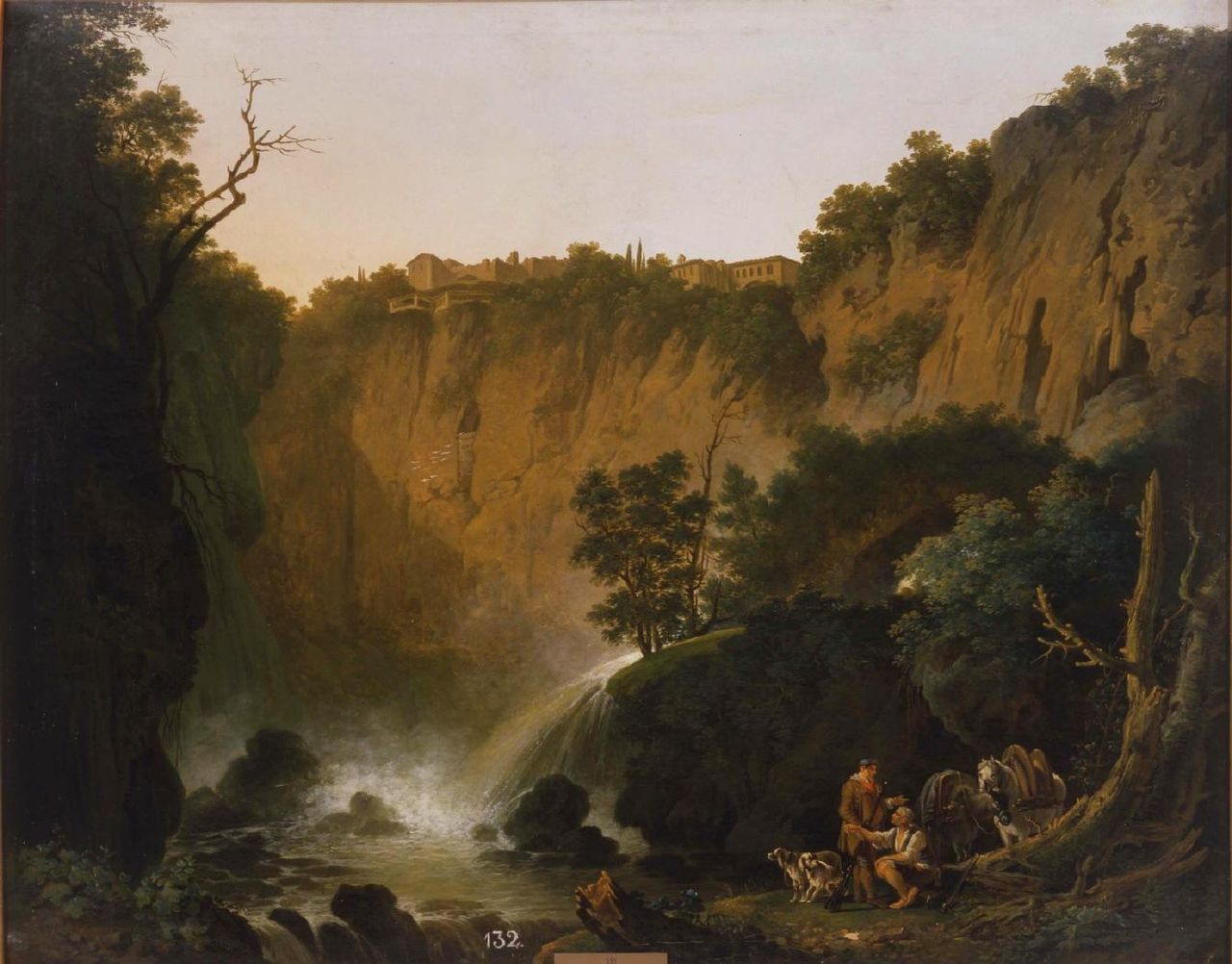 Waterfall at Tivoli, vintage artwork by Jakob Philipp Hackert, 12x8" (A4) Poster