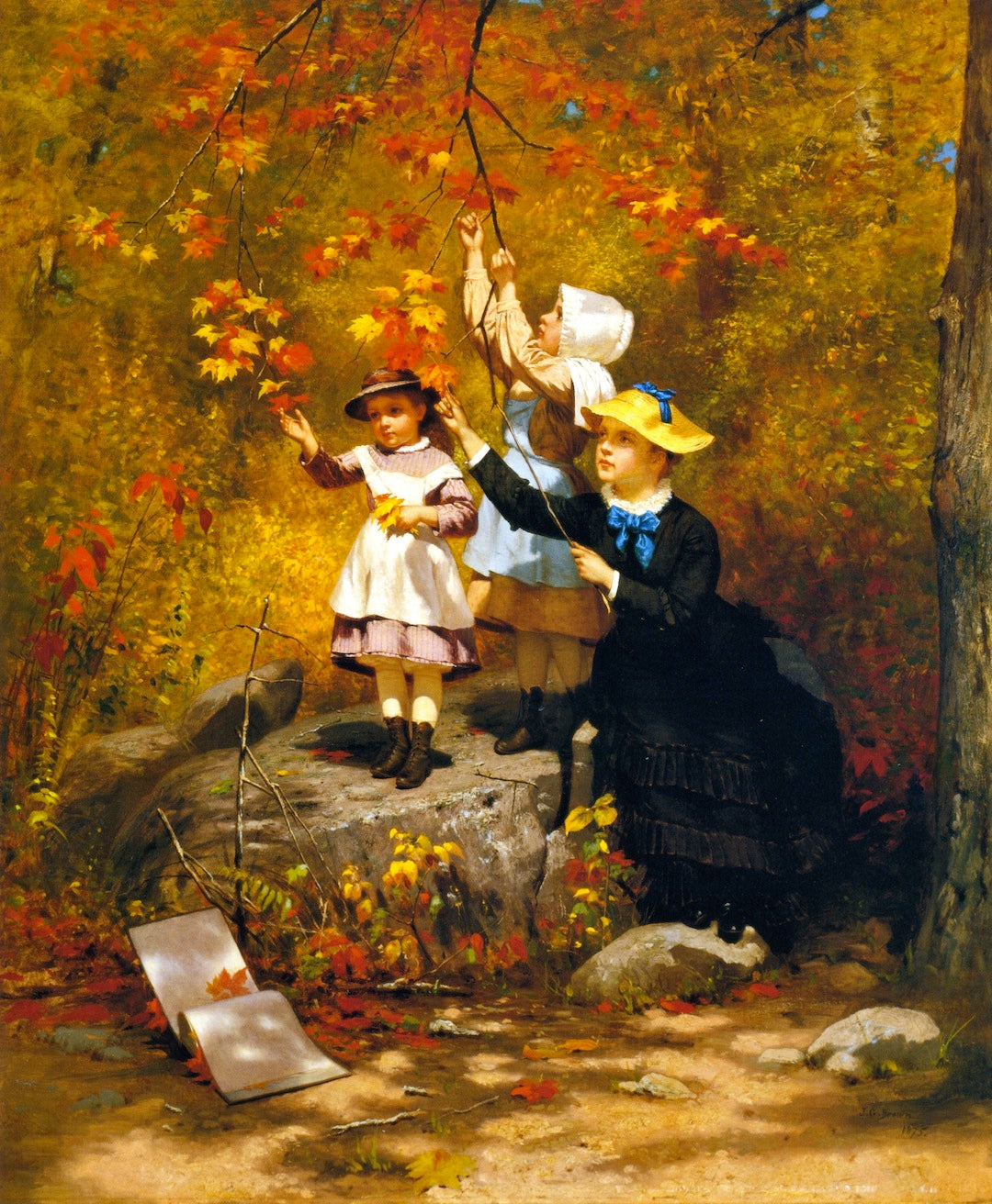 Gathering Autumn Leaves, vintage artwork by John George Brown, 12x8" (A4) Poster