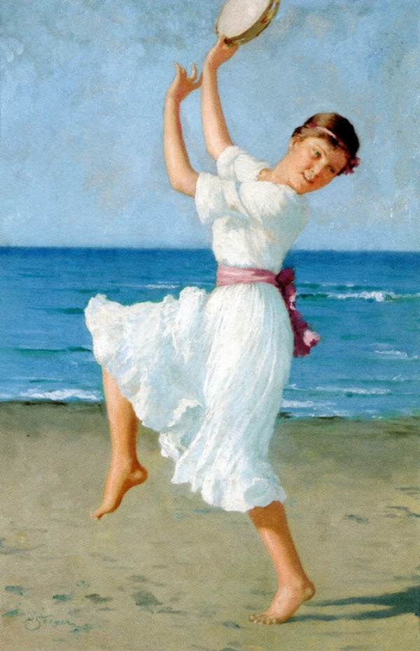 Girl on the Beach, vintage artwork by Hermann Seeger, 12x8" (A4) Poster