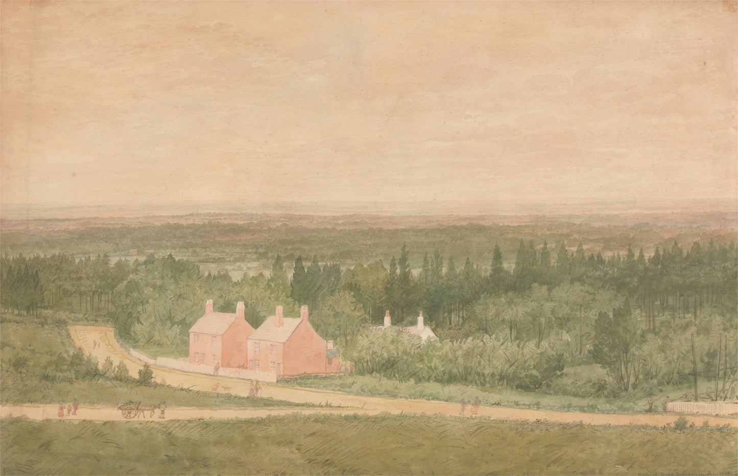Landscape with Cottages Broadmoor, vintage artwork by Richard Dadd, A3 (16x12") Poster Print