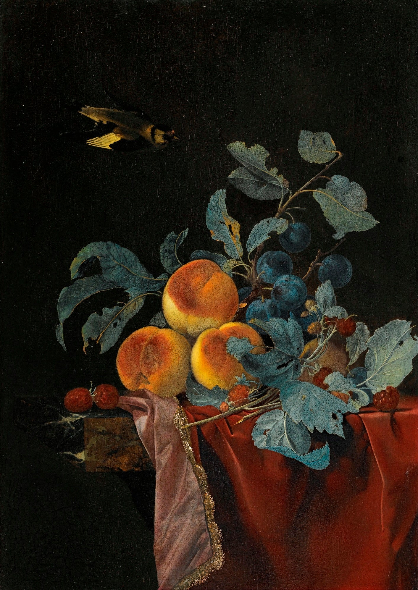 A Still Life with Peaches, Raspberries and Damsons, vintage artwork by Willem van Aelst, 12x8" (A4) Poster