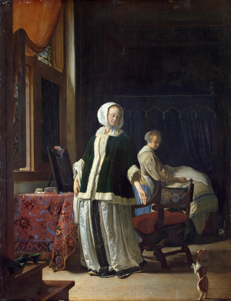 Lady at Her Toilet, vintage artwork by Frans van Mieris the Elder, 12x8" (A4) Poster
