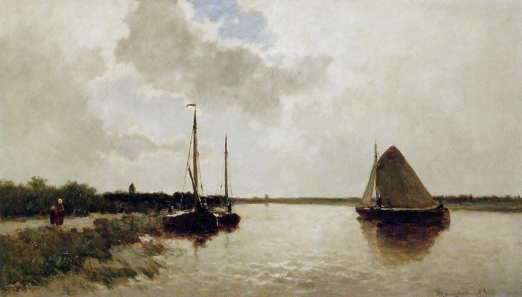 Ships on the canal, vintage artwork by Johan Hendrik Weissenbruch, 12x8" (A4) Poster
